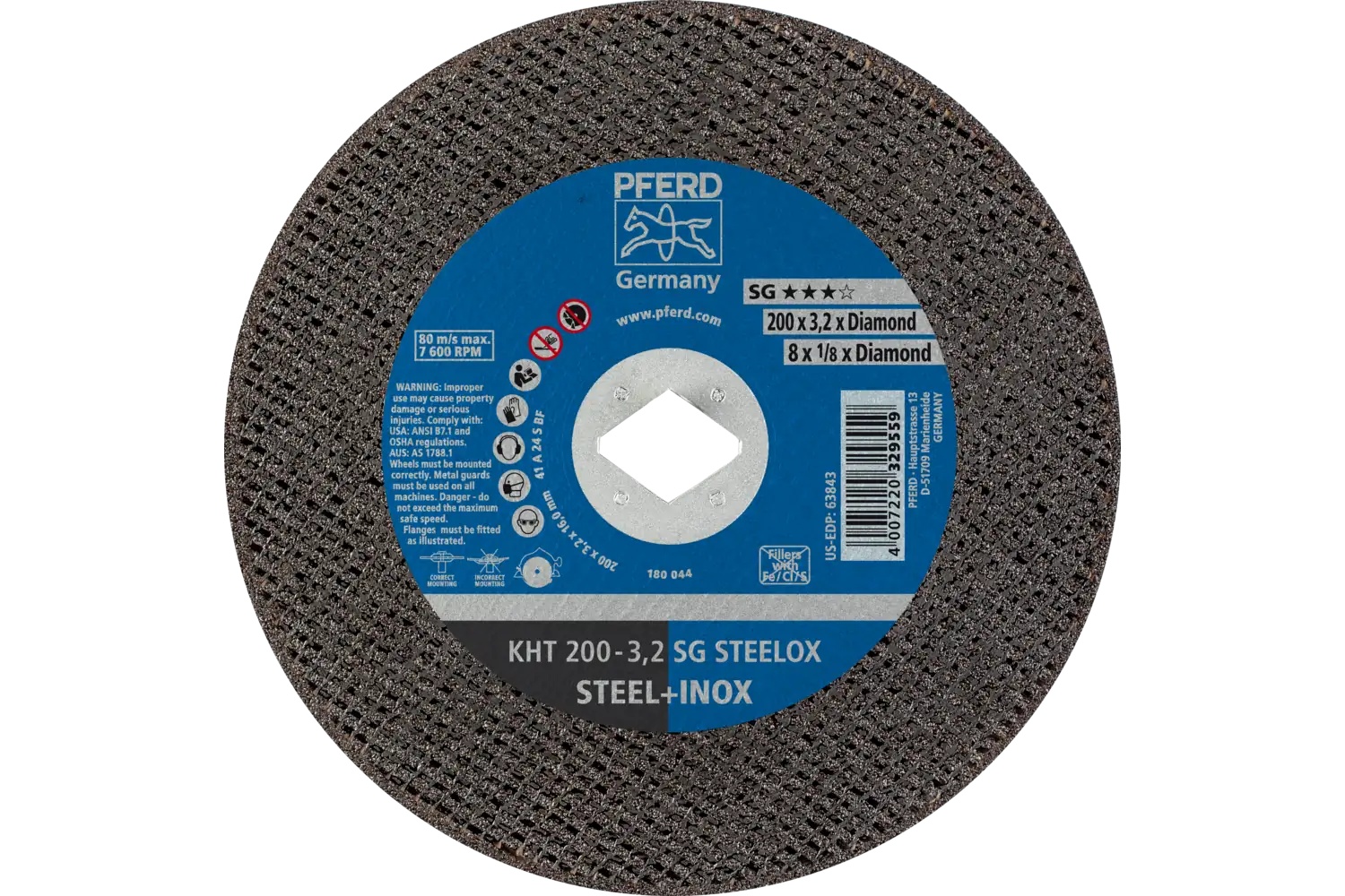 Picture of Pferd Cut-Off Wheel, 8" X 1/8, Diamond Bore 5/8"-1/2, Sg Steelox, T1, Aluminum Oxide